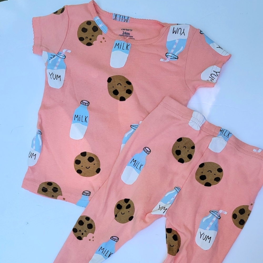 Carter's Pajama Sets Sz 24  months  pink & blue cookies & milk